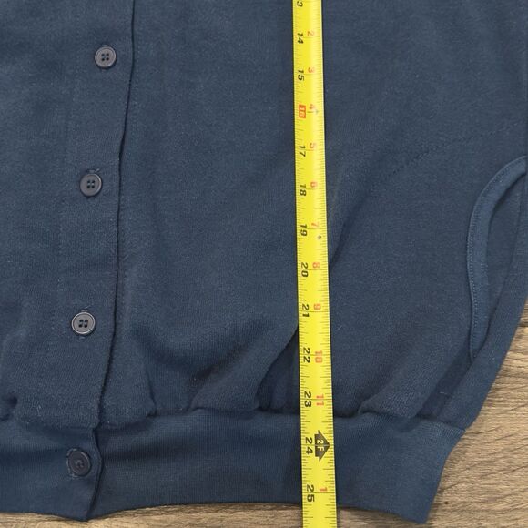 VTG 90s Morning Sun Birds Art Print Cardigan Sweatshirt USA Woman’s M Fall Navy - Picture 5 of 10